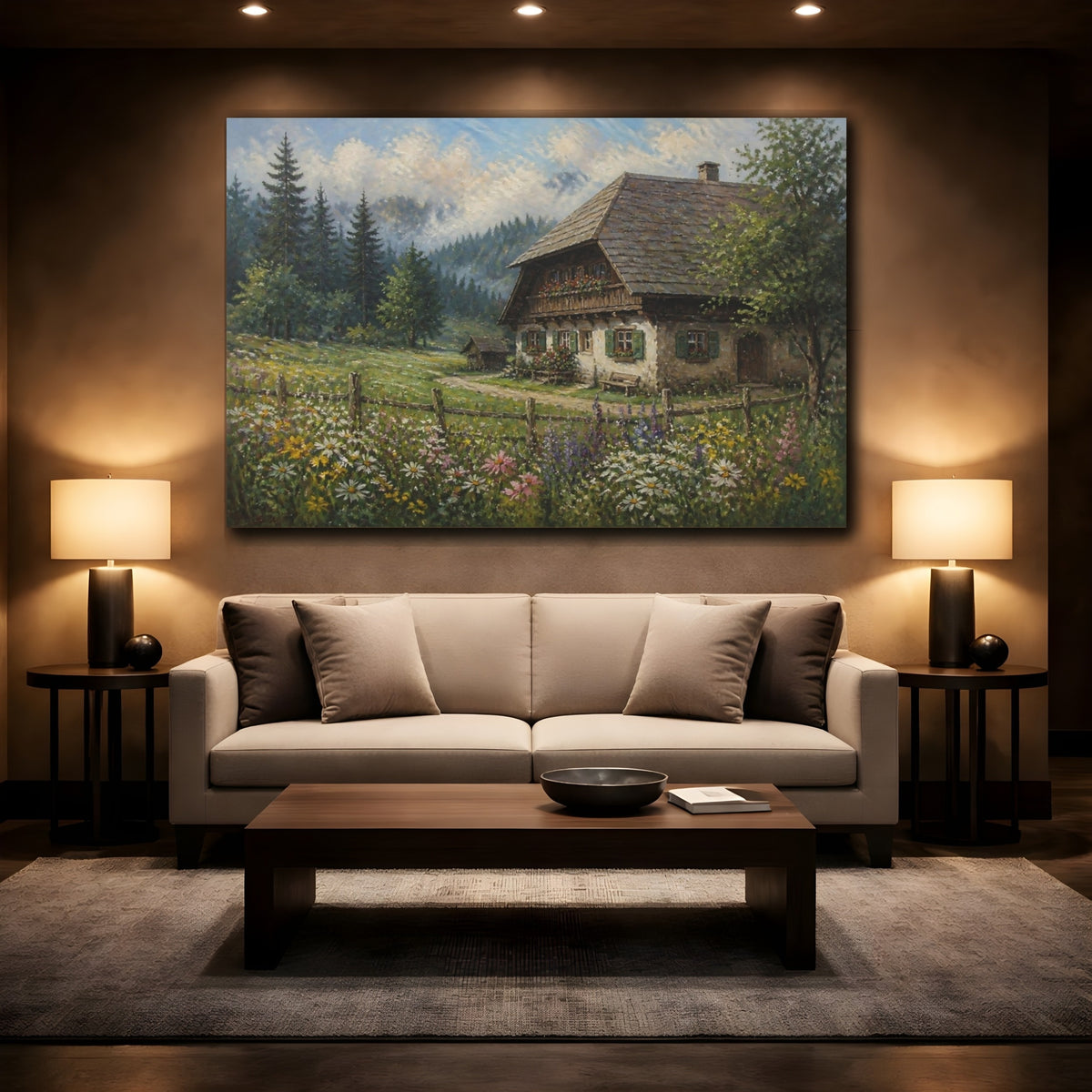Mockup 2. Countyrside Farmhouse Meadow shown as canvas print