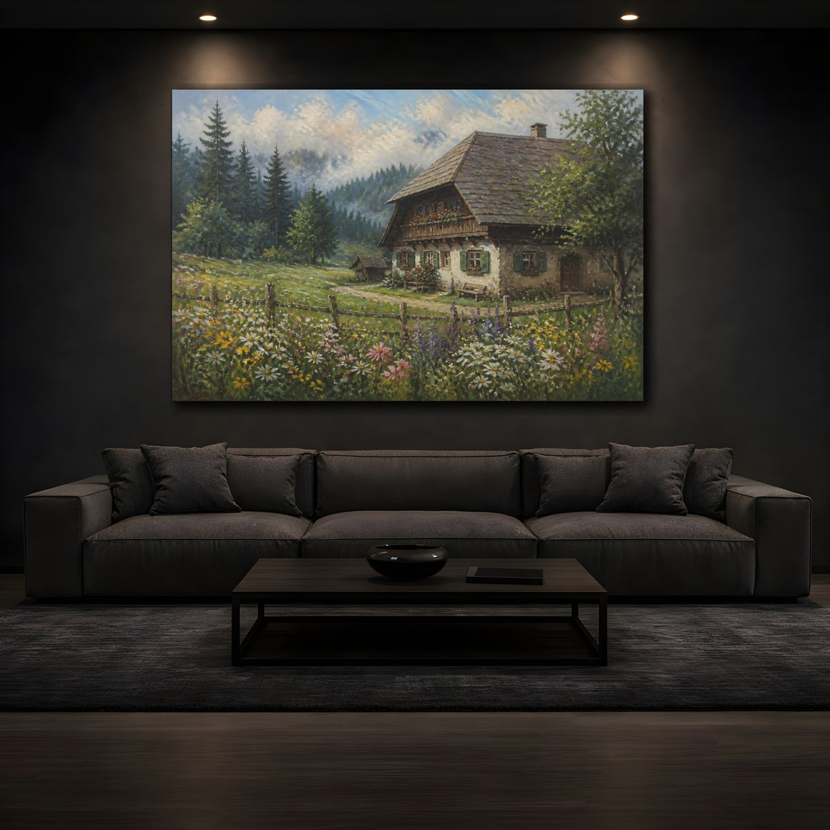 Mockup 3. Countyrside Farmhouse Meadow shown as canvas print