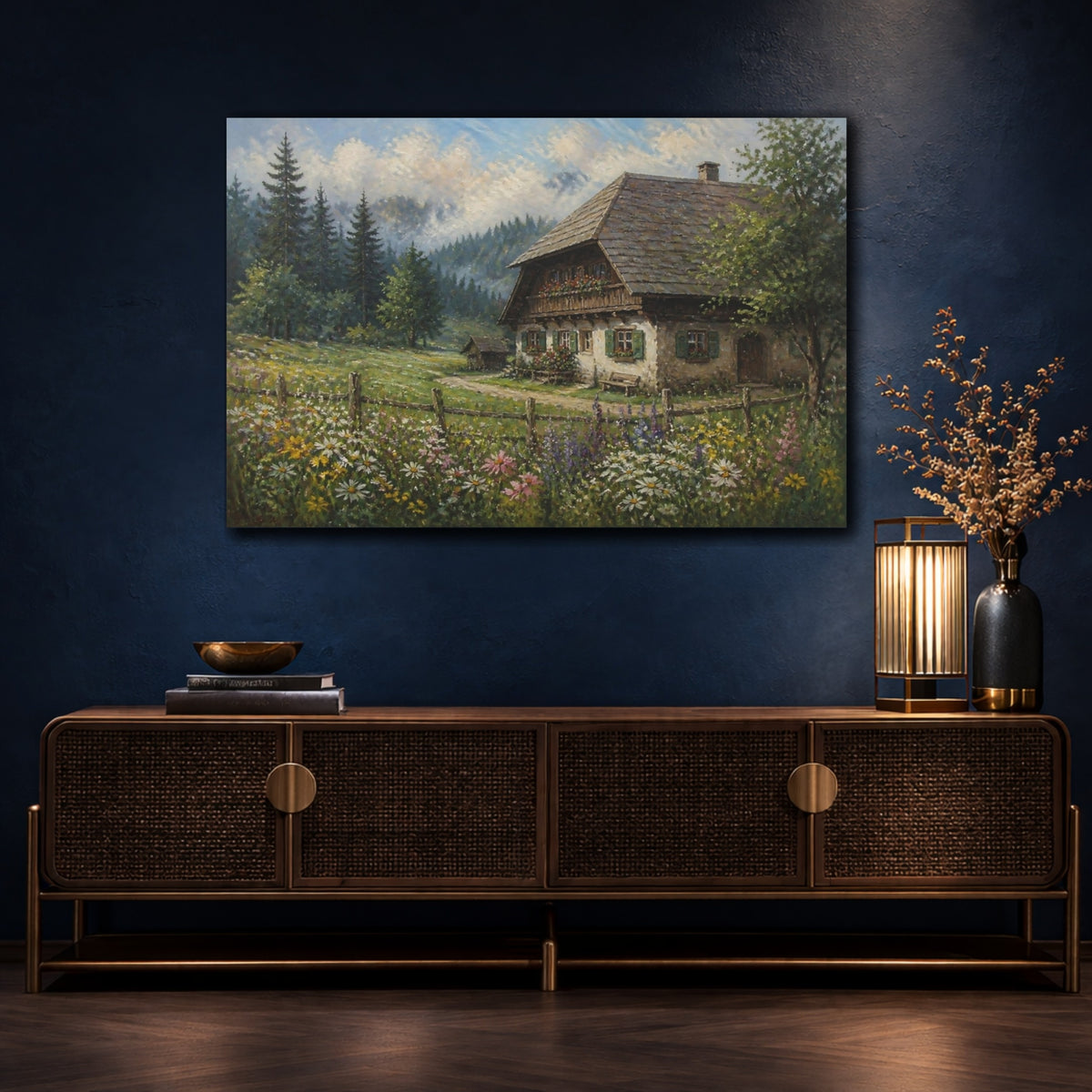 Mockup 4. Countyrside Farmhouse Meadow shown as canvas print