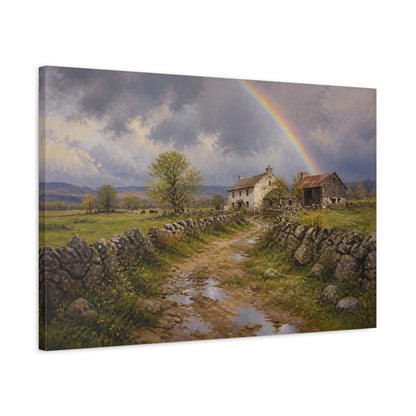 Side Mockup 2. Countyrside Farmhouse Rainbow shown as canvas print