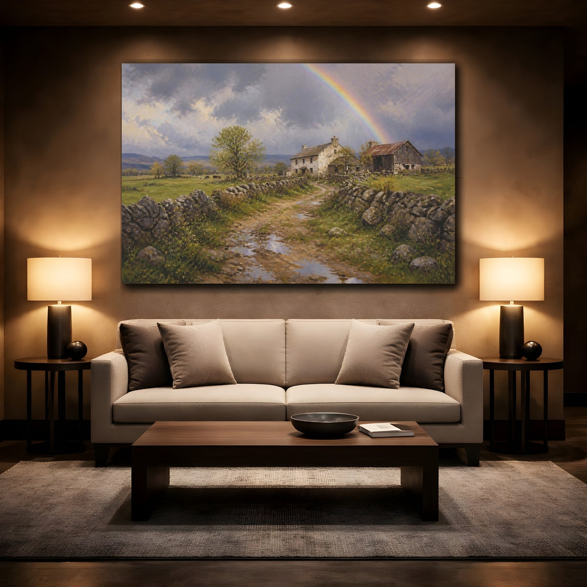 Mockup 2. Countyrside Farmhouse Rainbow shown as canvas print