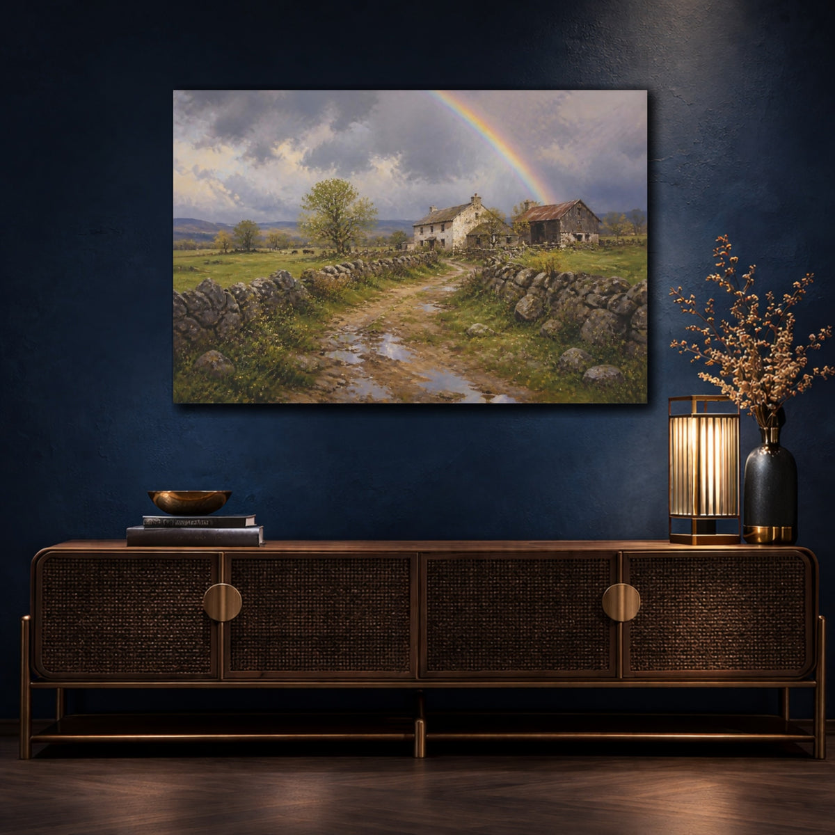 Mockup 4. Countyrside Farmhouse Rainbow shown as canvas print