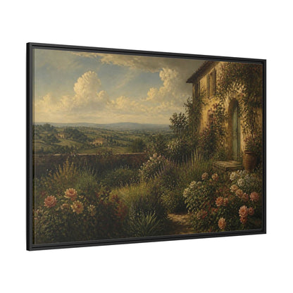Side Mockup 12. Countyrside Rose Garden shown as framed canvas print