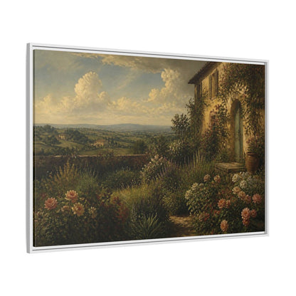 Side Mockup 7. Countyrside Rose Garden shown as framed canvas print