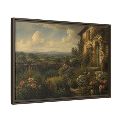 Side Mockup 11. Countyrside Rose Garden shown as framed canvas print