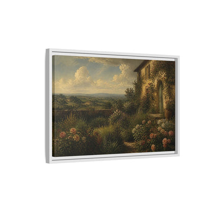 Side Mockup 1. Countyrside Rose Garden shown as framed canvas print