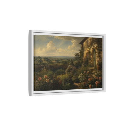 Side Mockup 4. Countyrside Rose Garden shown as framed canvas print