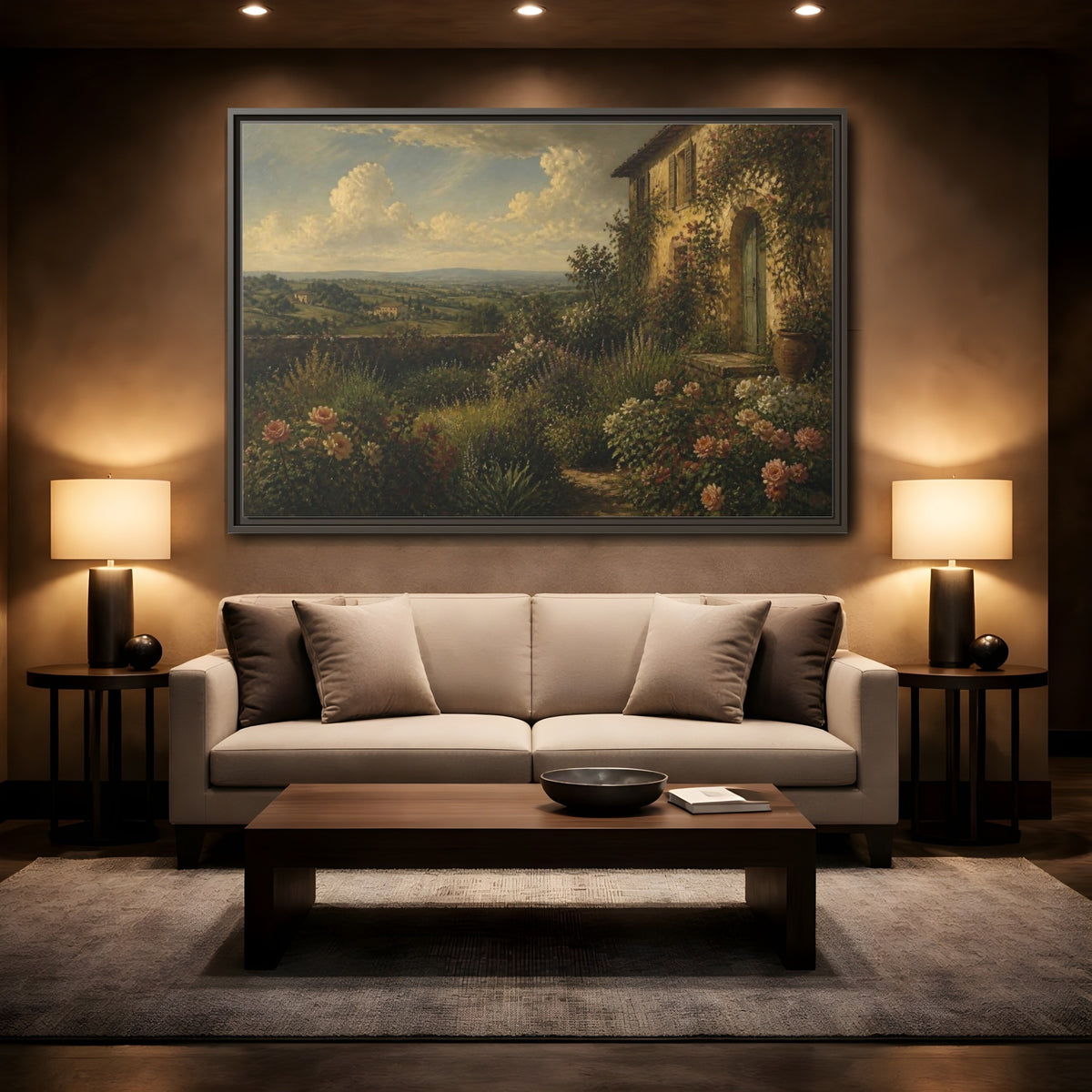 Mockup 2. Countyrside Rose Garden shown as framed canvas print