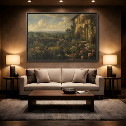 Mockup 2. Countyrside Rose Garden shown as framed canvas print