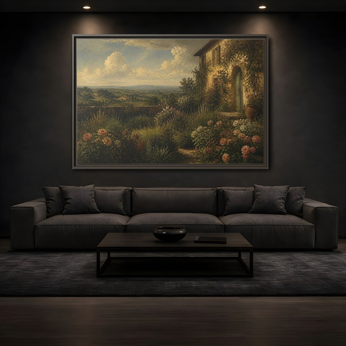 Mockup 3. Countyrside Rose Garden shown as framed canvas print