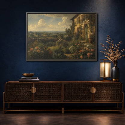 Mockup 4. Countyrside Rose Garden shown as framed canvas print