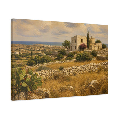 Main Mockup. Countyrside Stone Farmhouse shown as canvas print