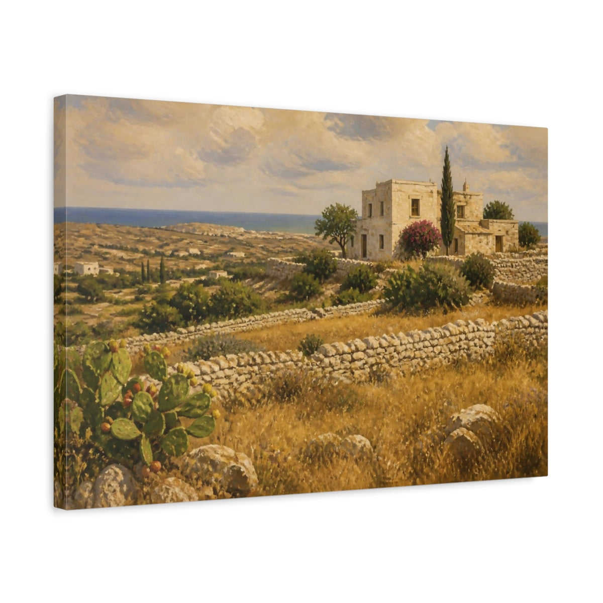 Side Mockup 3. Countyrside Stone Farmhouse shown as canvas print