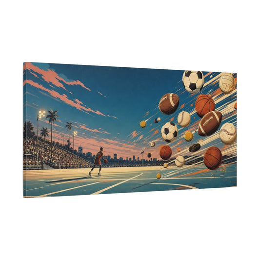 Main Mockup. Court Of Flying Balls shown as canvas print