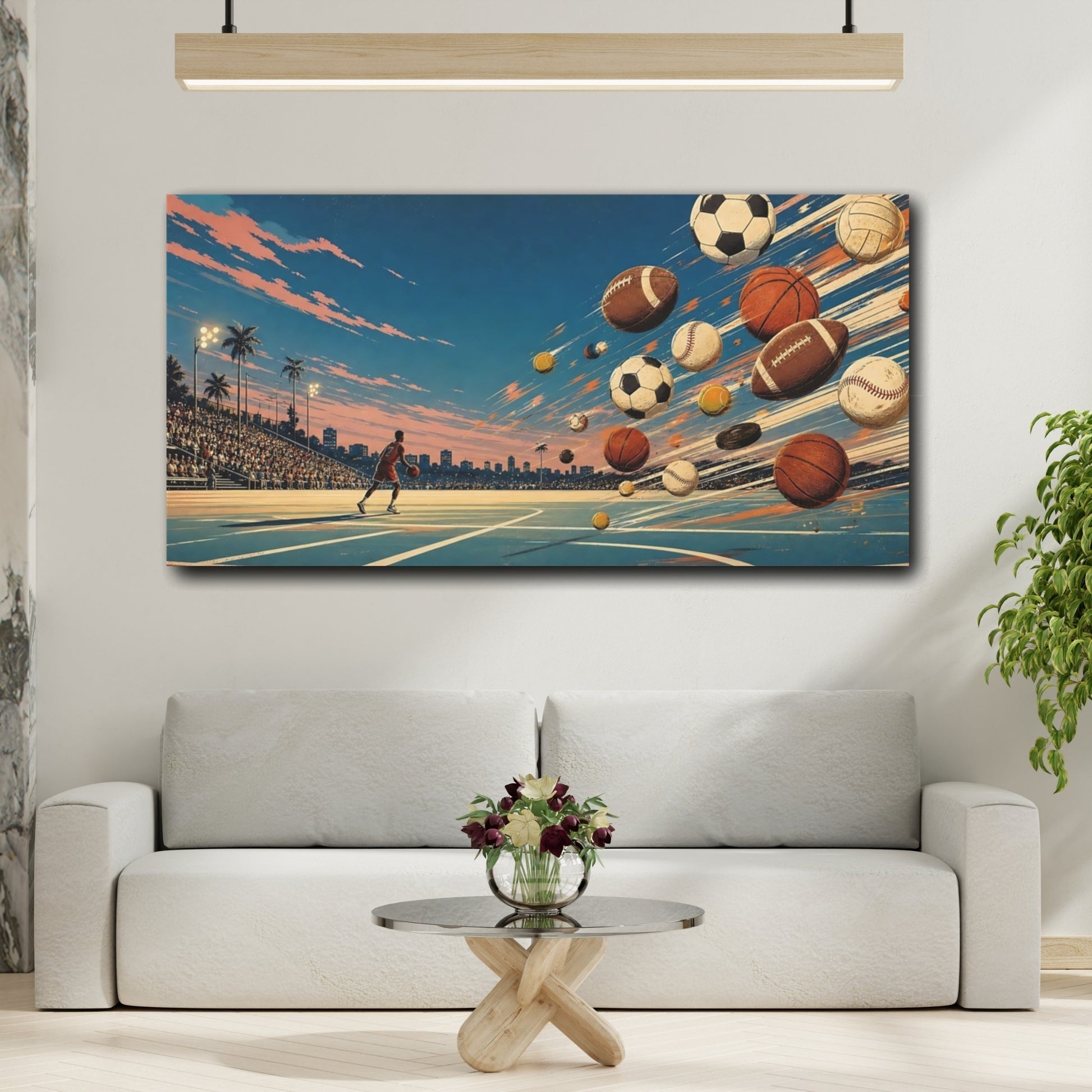 Mockup 2. Court Of Flying Balls shown as canvas print