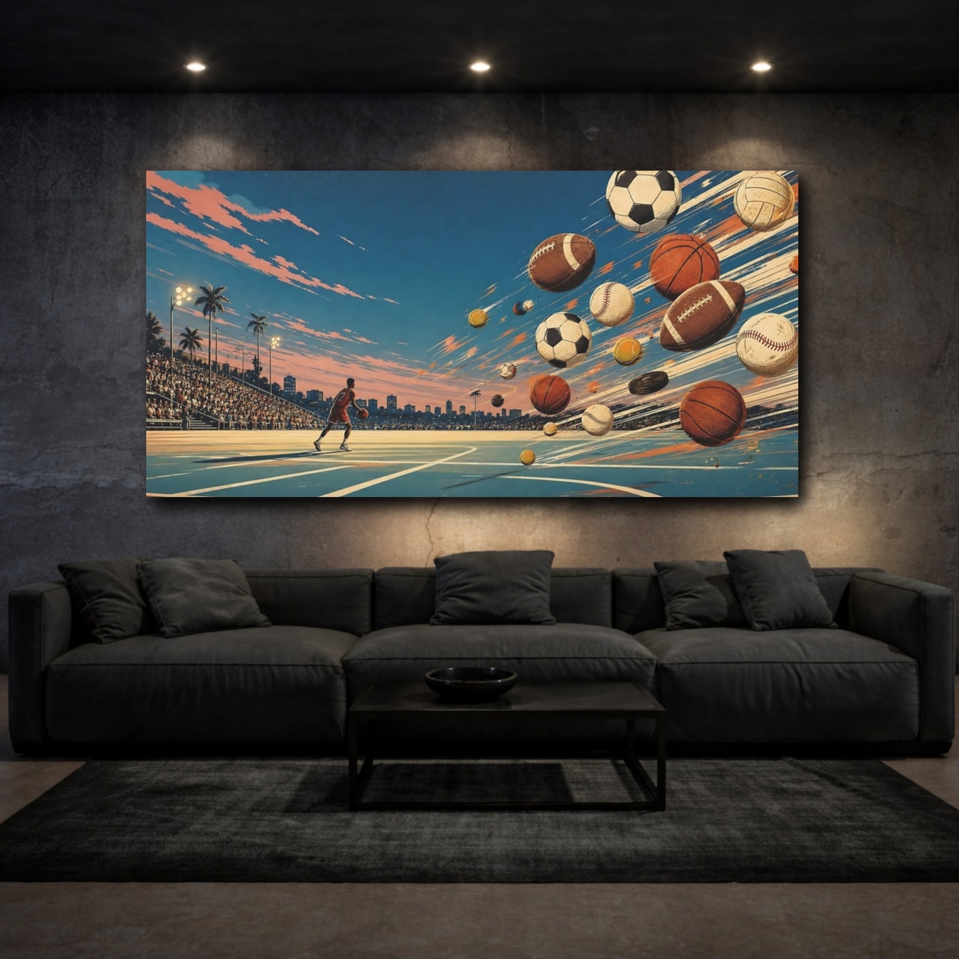 Mockup 3. Court Of Flying Balls shown as canvas print
