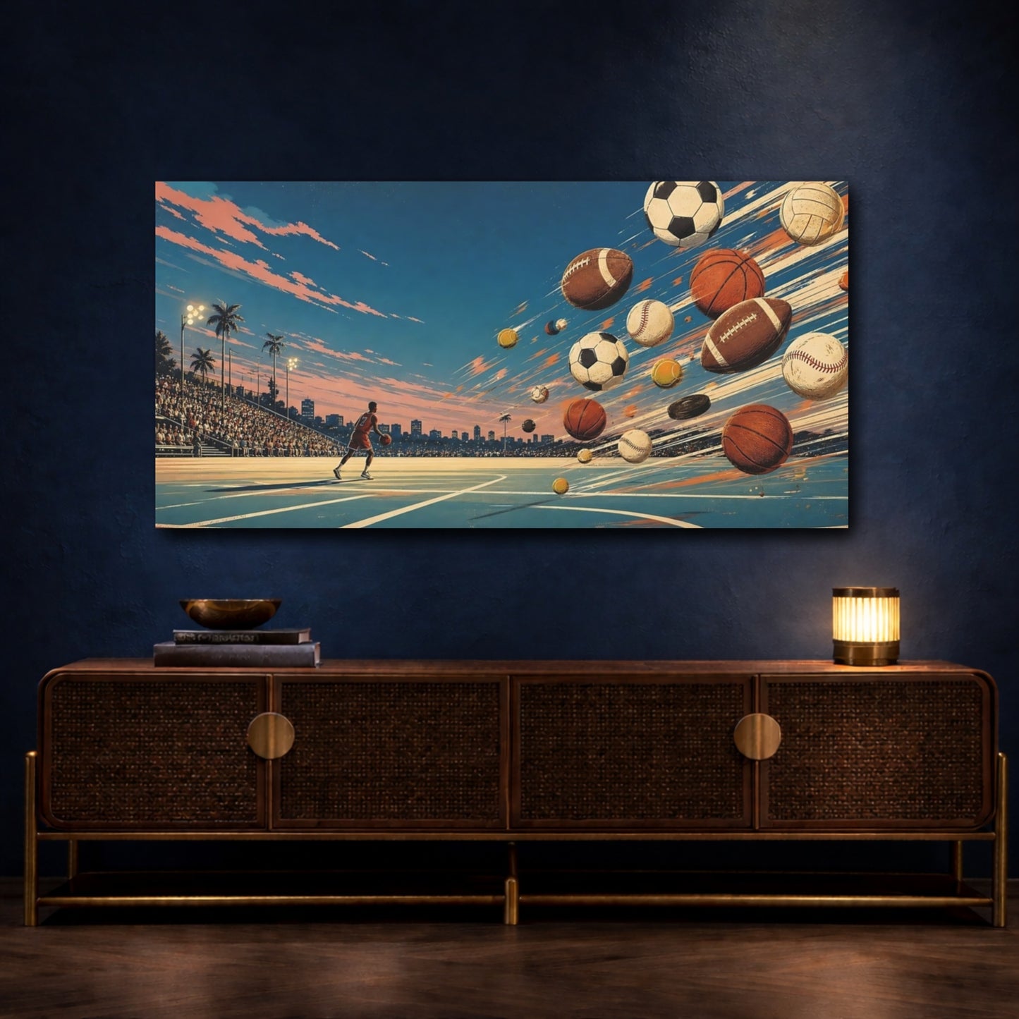 Mockup 4. Court Of Flying Balls shown as canvas print