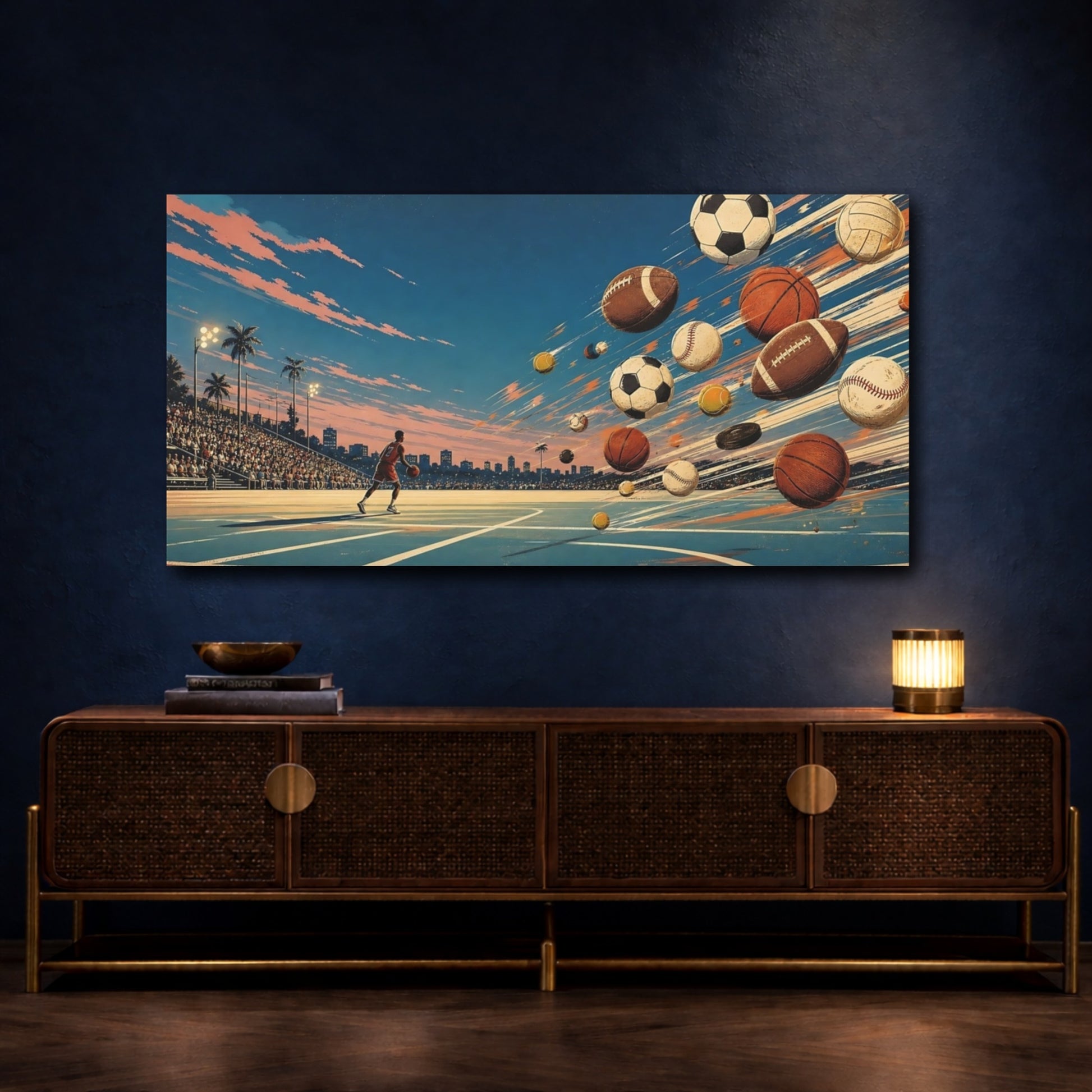 Mockup 4. Court Of Flying Balls shown as canvas print