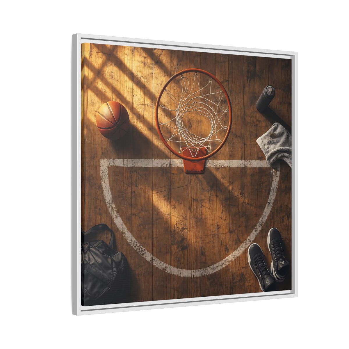 Side Mockup 7. Courtside Basketball Hoop shown as framed canvas print
