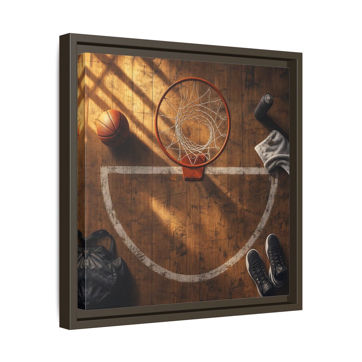 Side Mockup 29. Courtside Basketball Hoop shown as framed canvas print