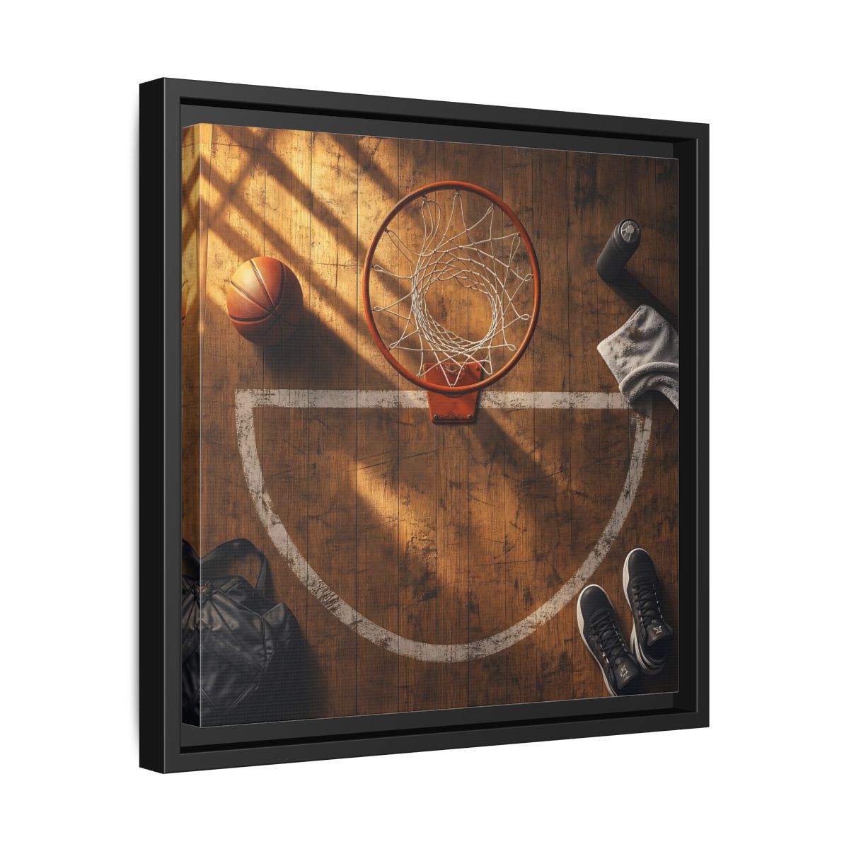 Side Mockup 32. Courtside Basketball Hoop shown as framed canvas print