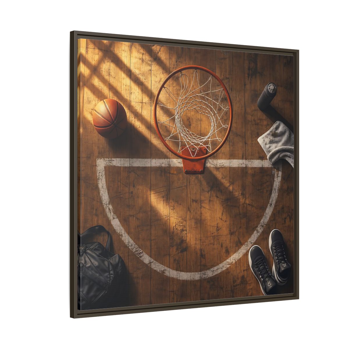 Side Mockup 5. Courtside Basketball Hoop shown as framed canvas print