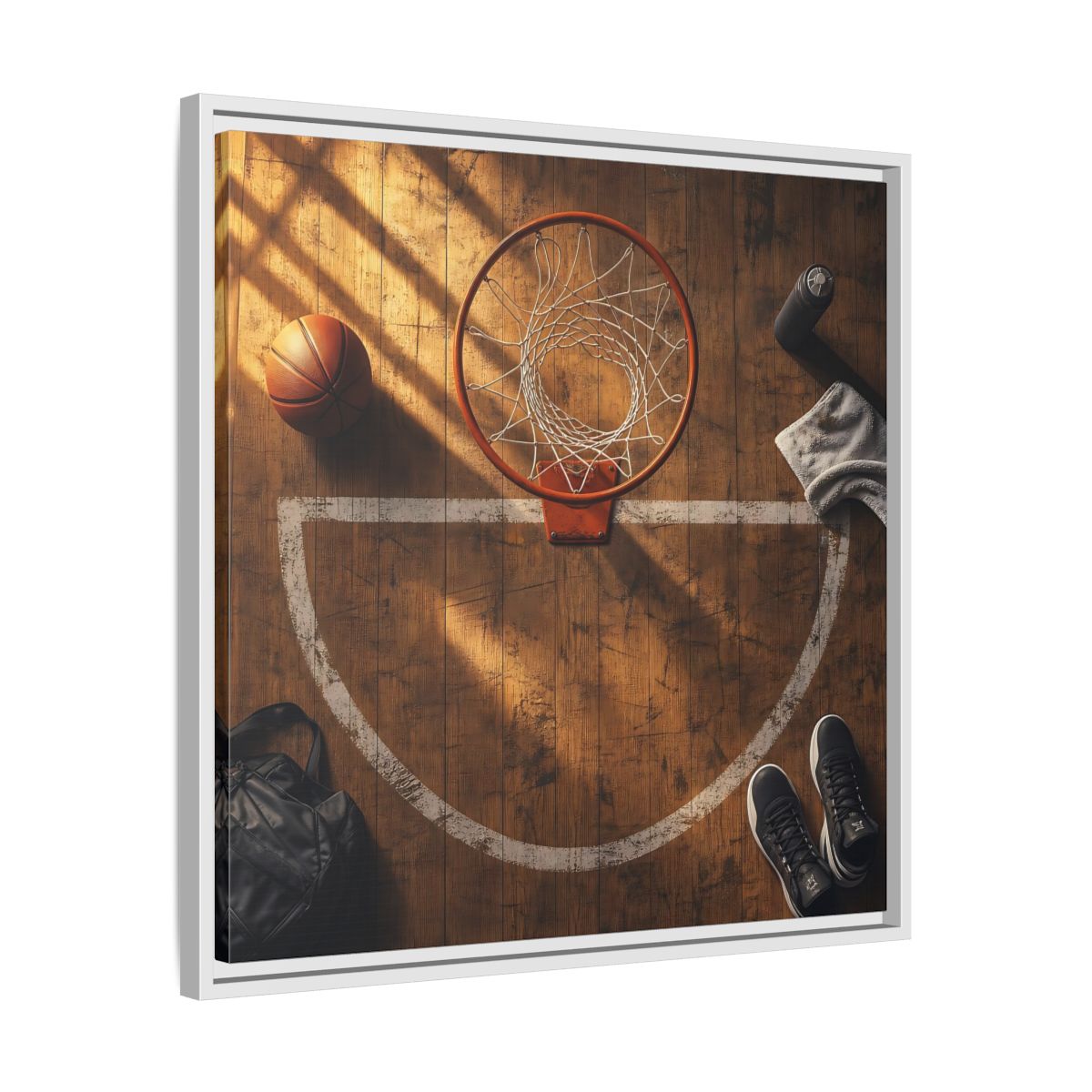 Side Mockup 26. Courtside Basketball Hoop shown as framed canvas print