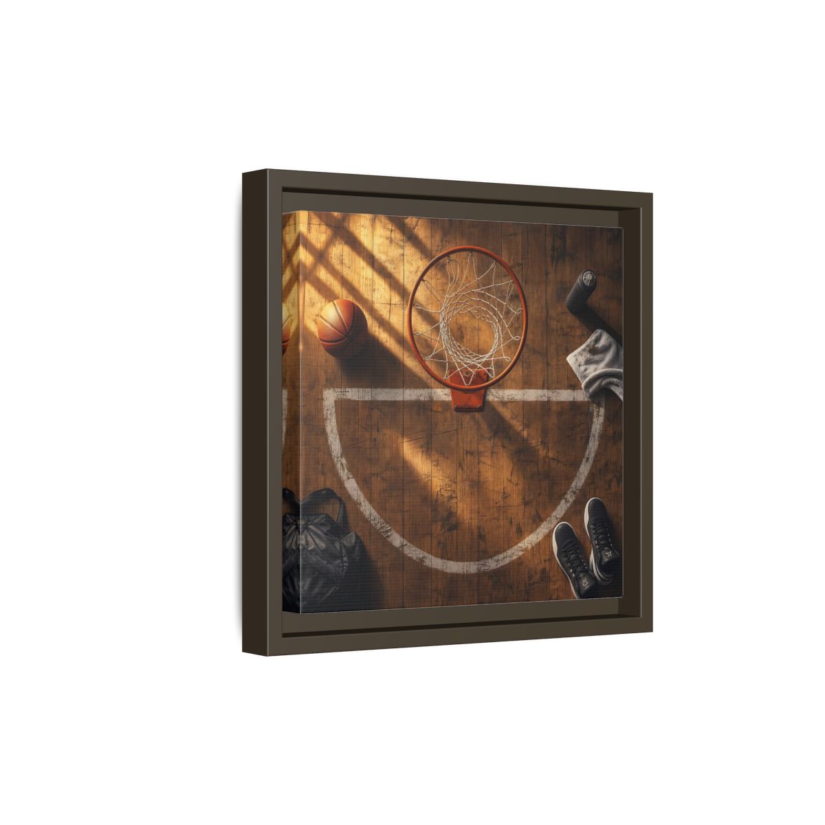 Side Mockup 20. Courtside Basketball Hoop shown as framed canvas print