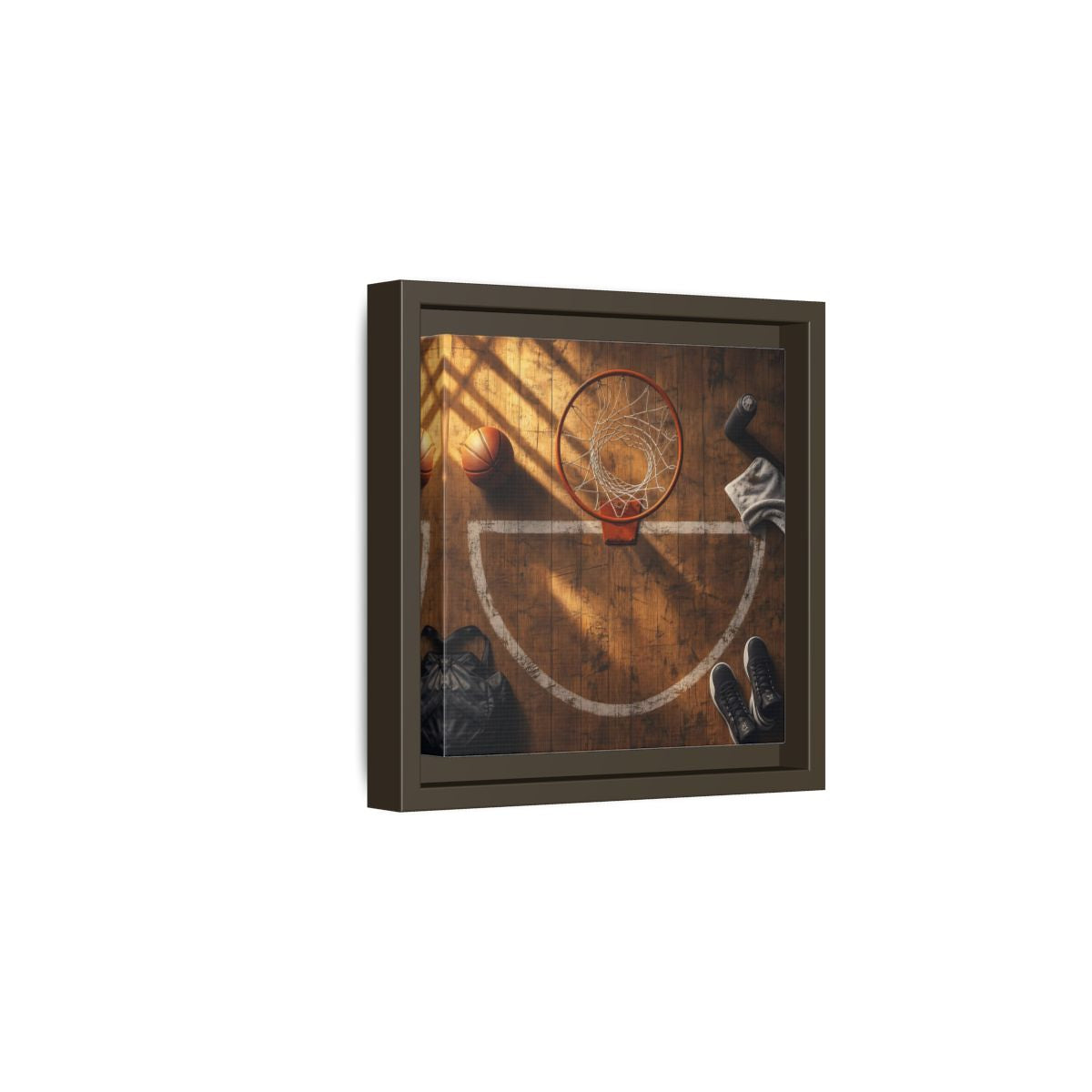 Side Mockup 2. Courtside Basketball Hoop shown as framed canvas print