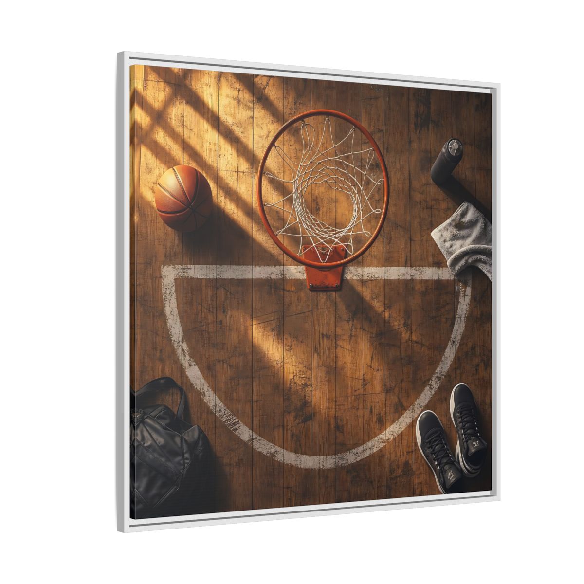 Side Mockup 4. Courtside Basketball Hoop shown as framed canvas print
