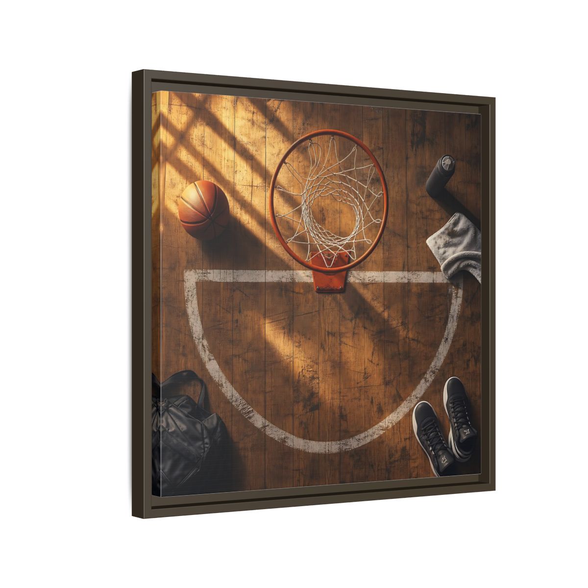 Side Mockup 11. Courtside Basketball Hoop shown as framed canvas print