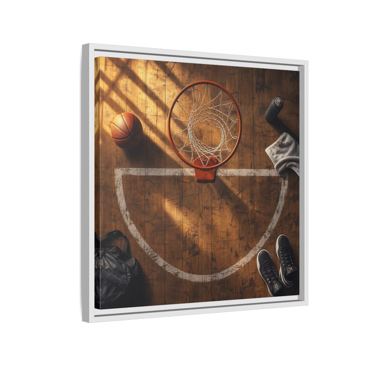 Side Mockup 10. Courtside Basketball Hoop shown as framed canvas print