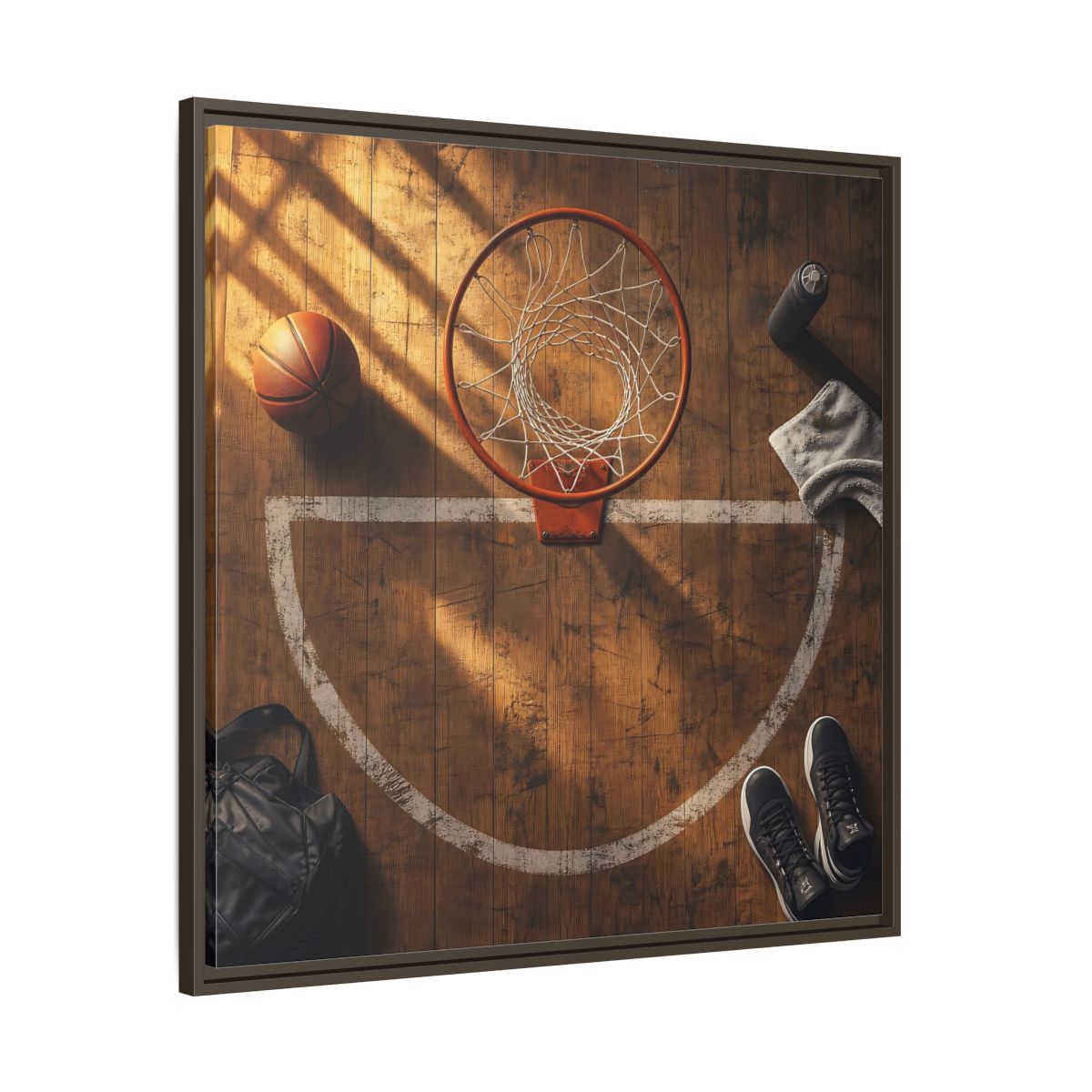 Main Mockup. Courtside Basketball Hoop shown as framed canvas print
