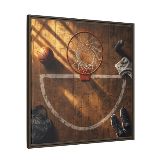 Main Mockup. Courtside Basketball Hoop shown as framed canvas print