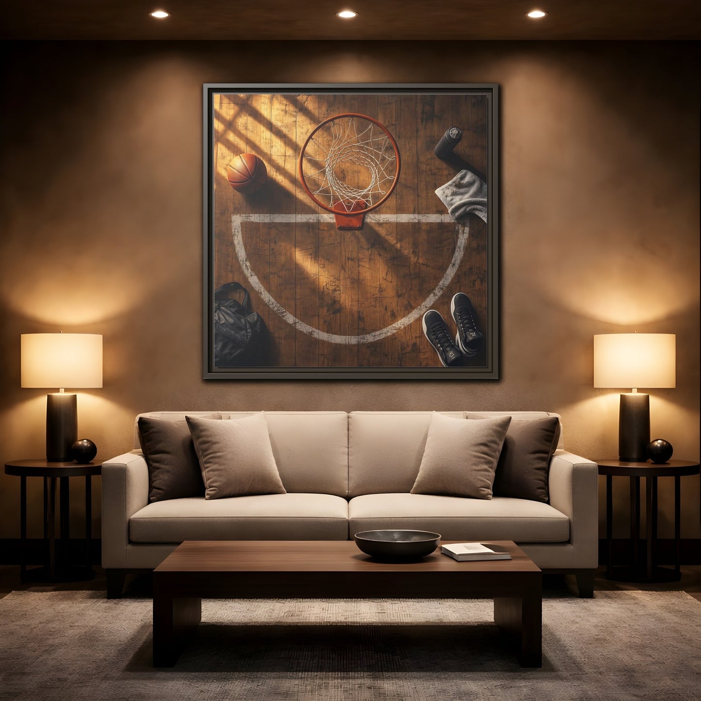 Mockup 2. Courtside Basketball Hoop shown as framed canvas print