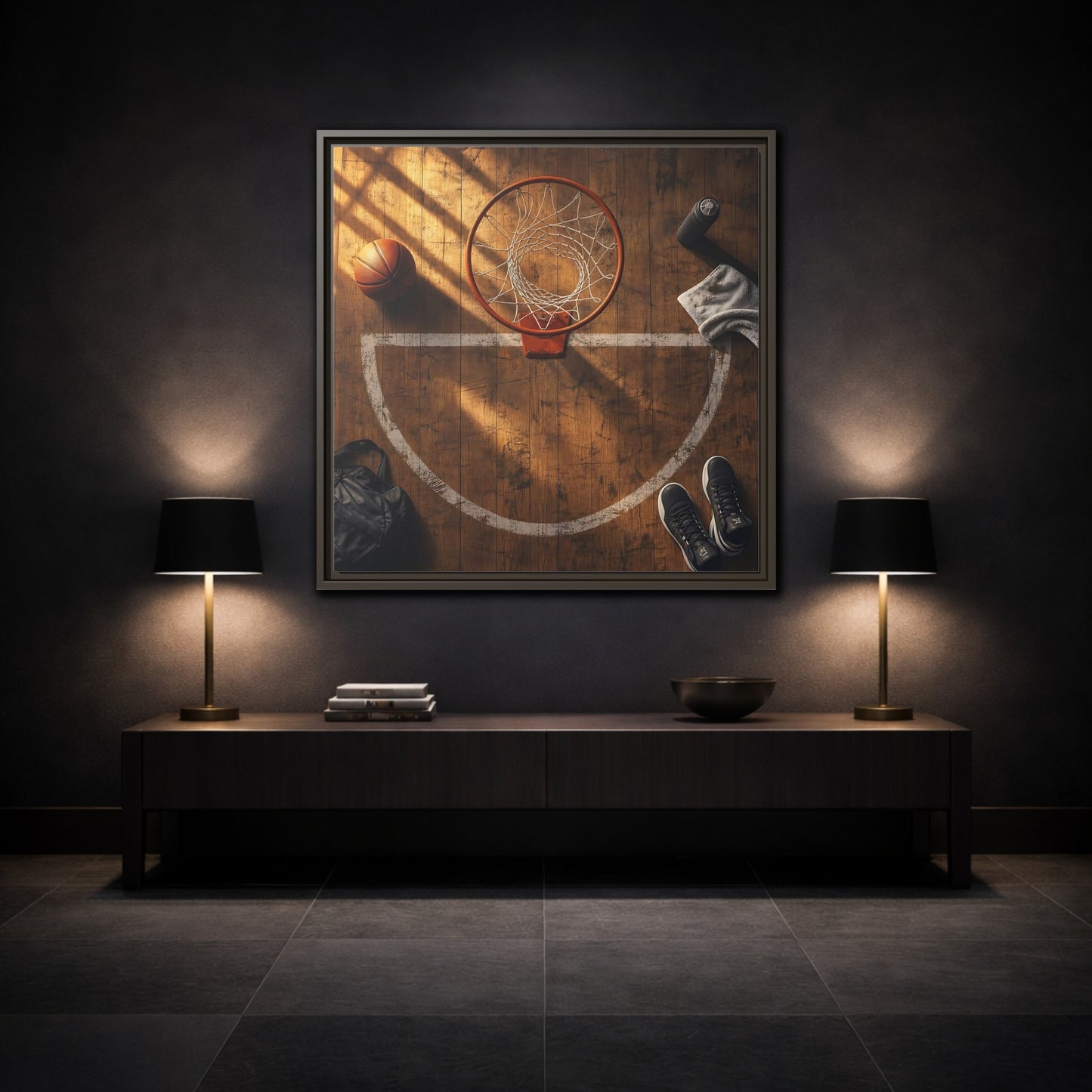Mockup 3. Courtside Basketball Hoop shown as framed canvas print