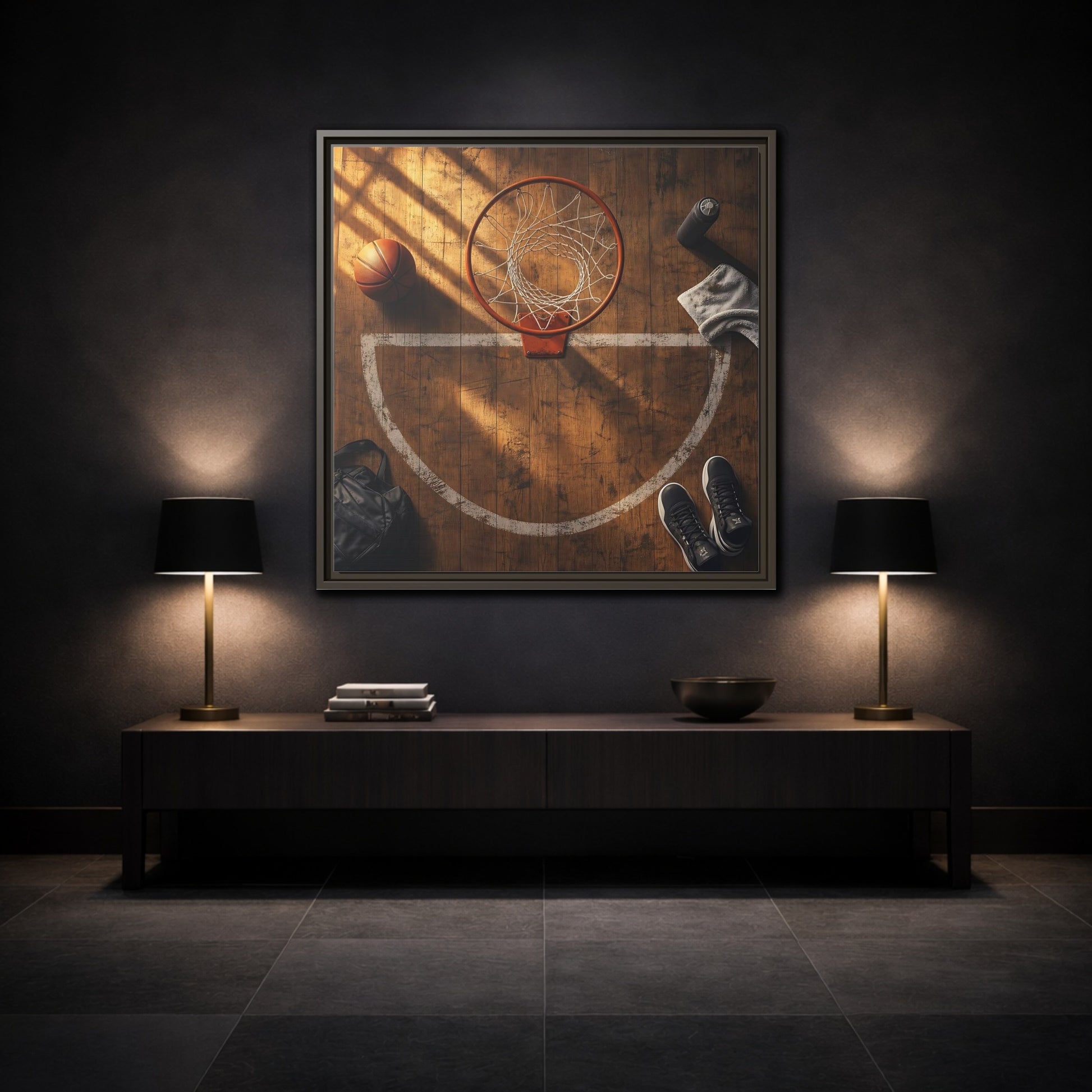 Mockup 3. Courtside Basketball Hoop shown as framed canvas print