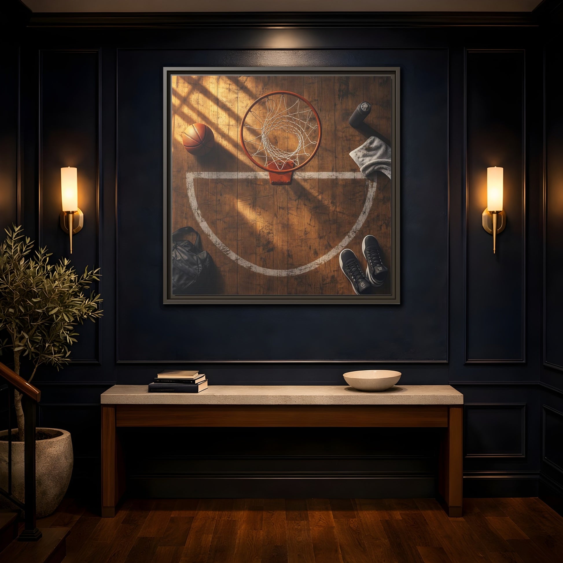 Mockup 4. Courtside Basketball Hoop shown as framed canvas print