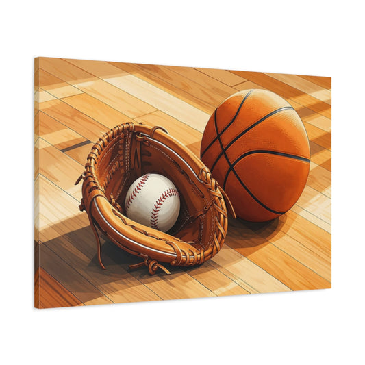 Main Mockup. Courtside Sports Still Life shown as canvas print