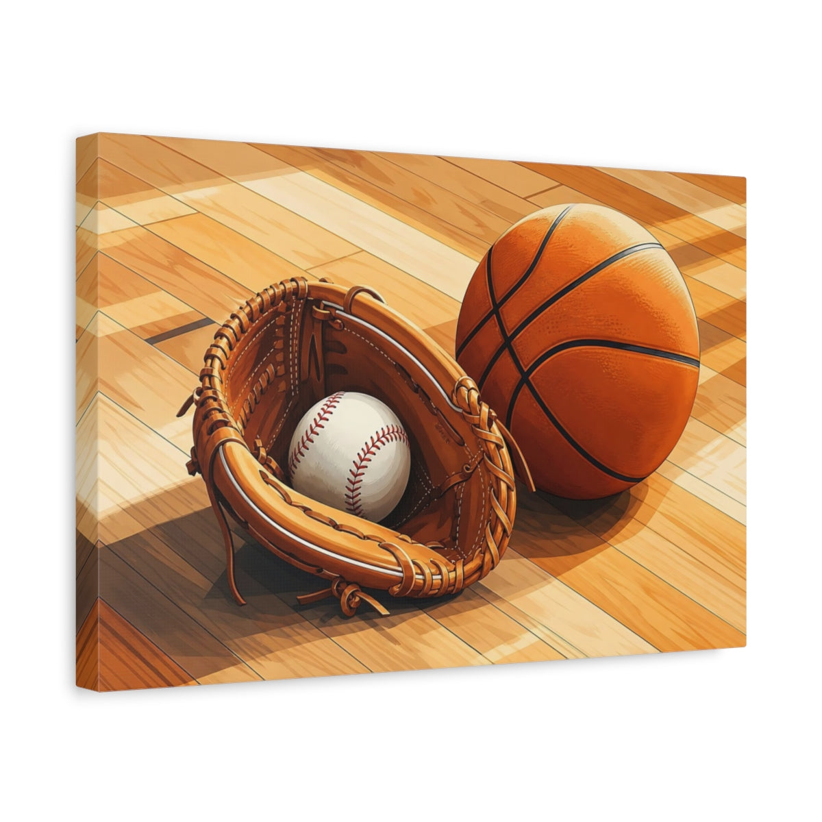 Side Mockup 4. Courtside Sports Still Life shown as canvas print