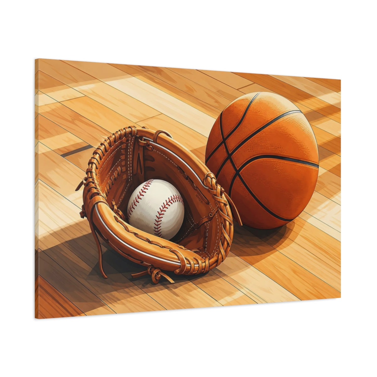Side Mockup 1. Courtside Sports Still Life shown as canvas print