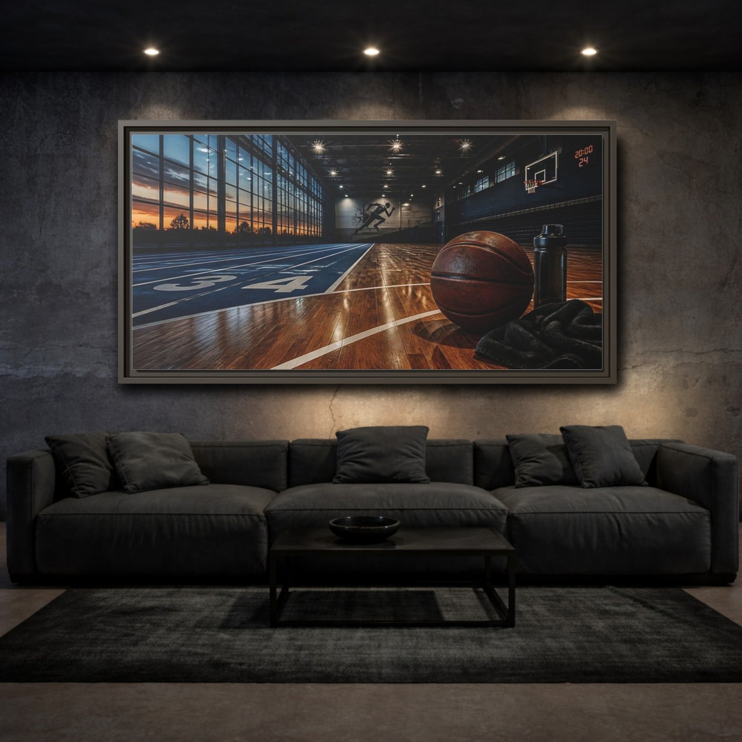 Mockup 3. Courtside Sunset Basketball shown as framed canvas print