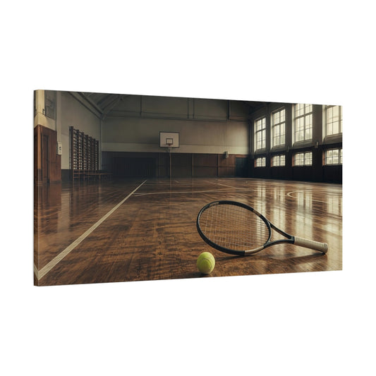 Main Mockup. Courtside Tennis Racket shown as canvas print
