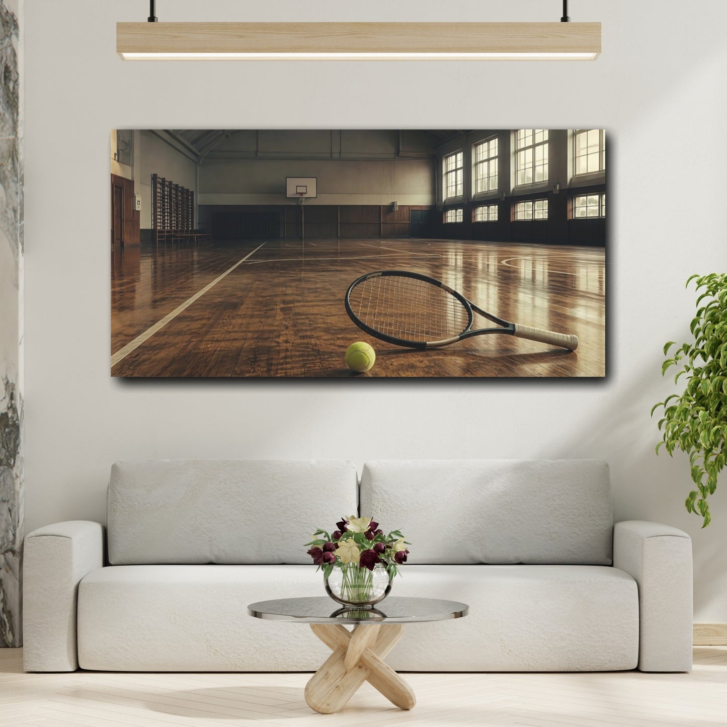 Mockup 2. Courtside Tennis Racket shown as canvas print