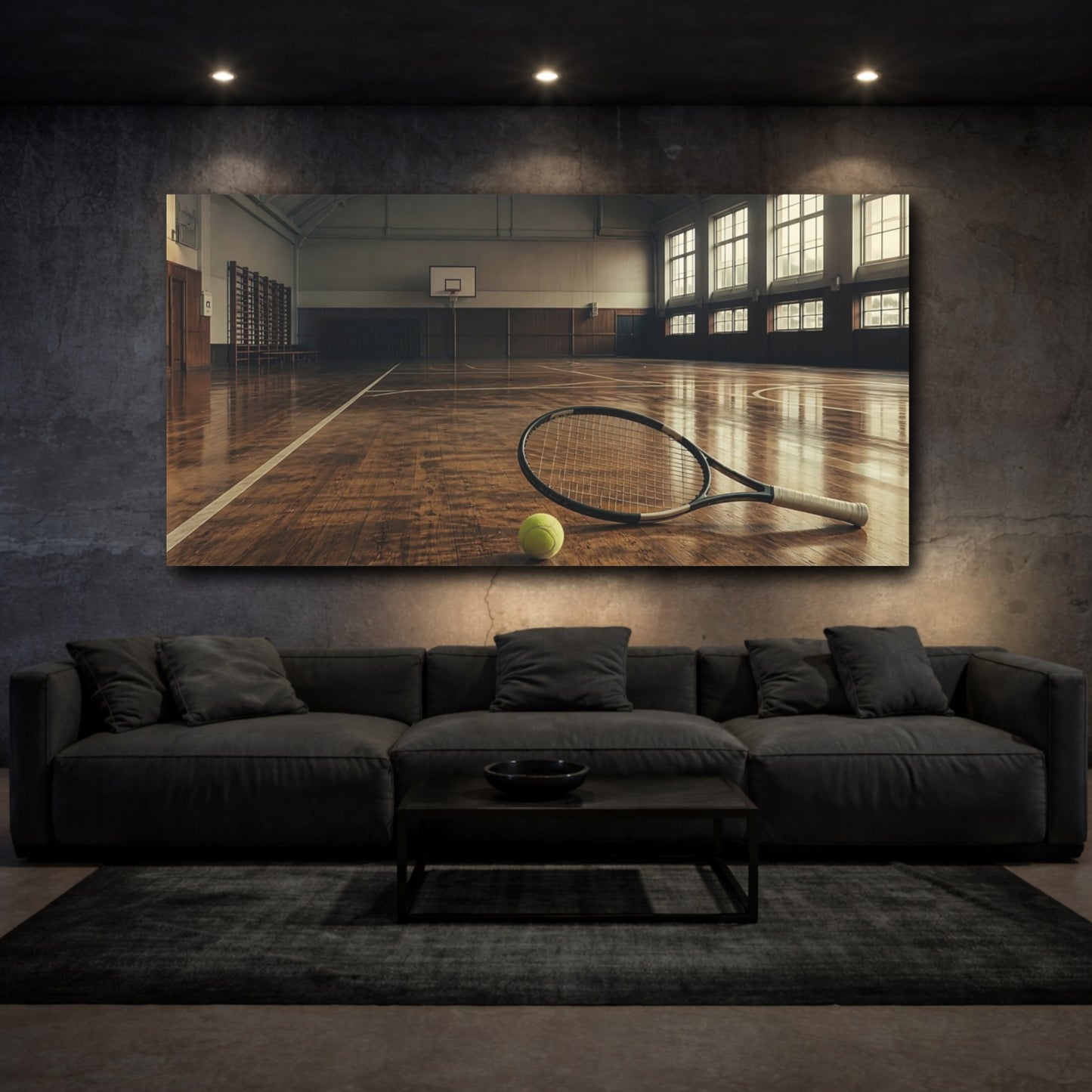 Mockup 3. Courtside Tennis Racket shown as canvas print
