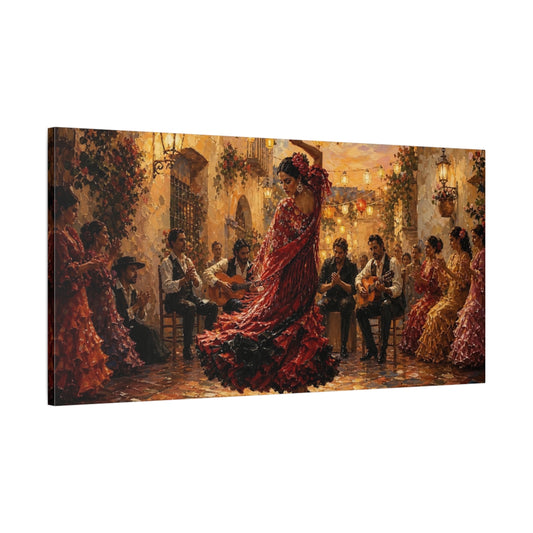 Main Mockup. Courtyard Flamenco Night shown as canvas print