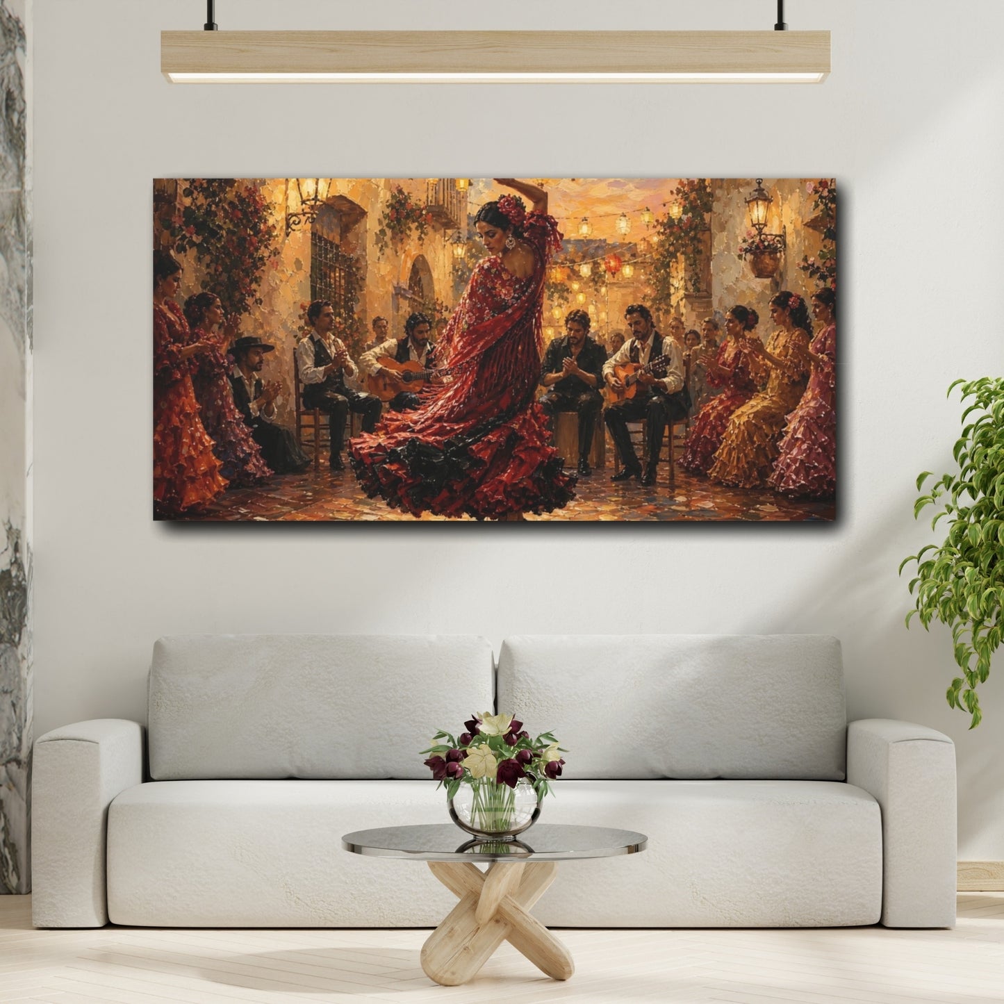 Mockup 2. Courtyard Flamenco Night shown as canvas print