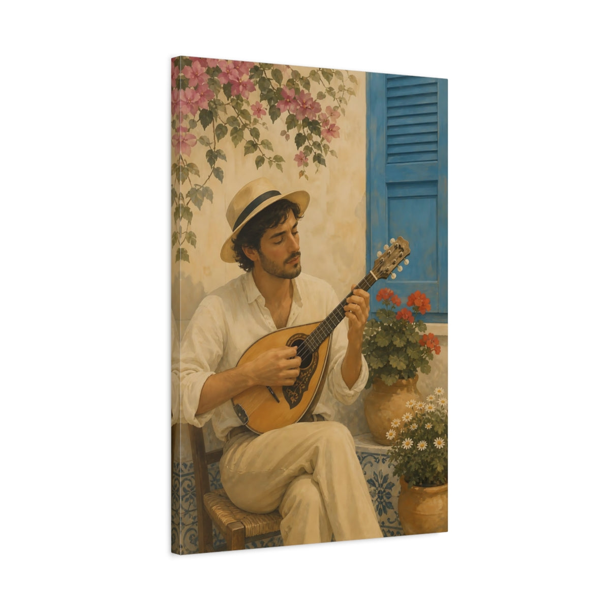 Side Mockup 2. Courtyard Mandolin Serenade shown as canvas print