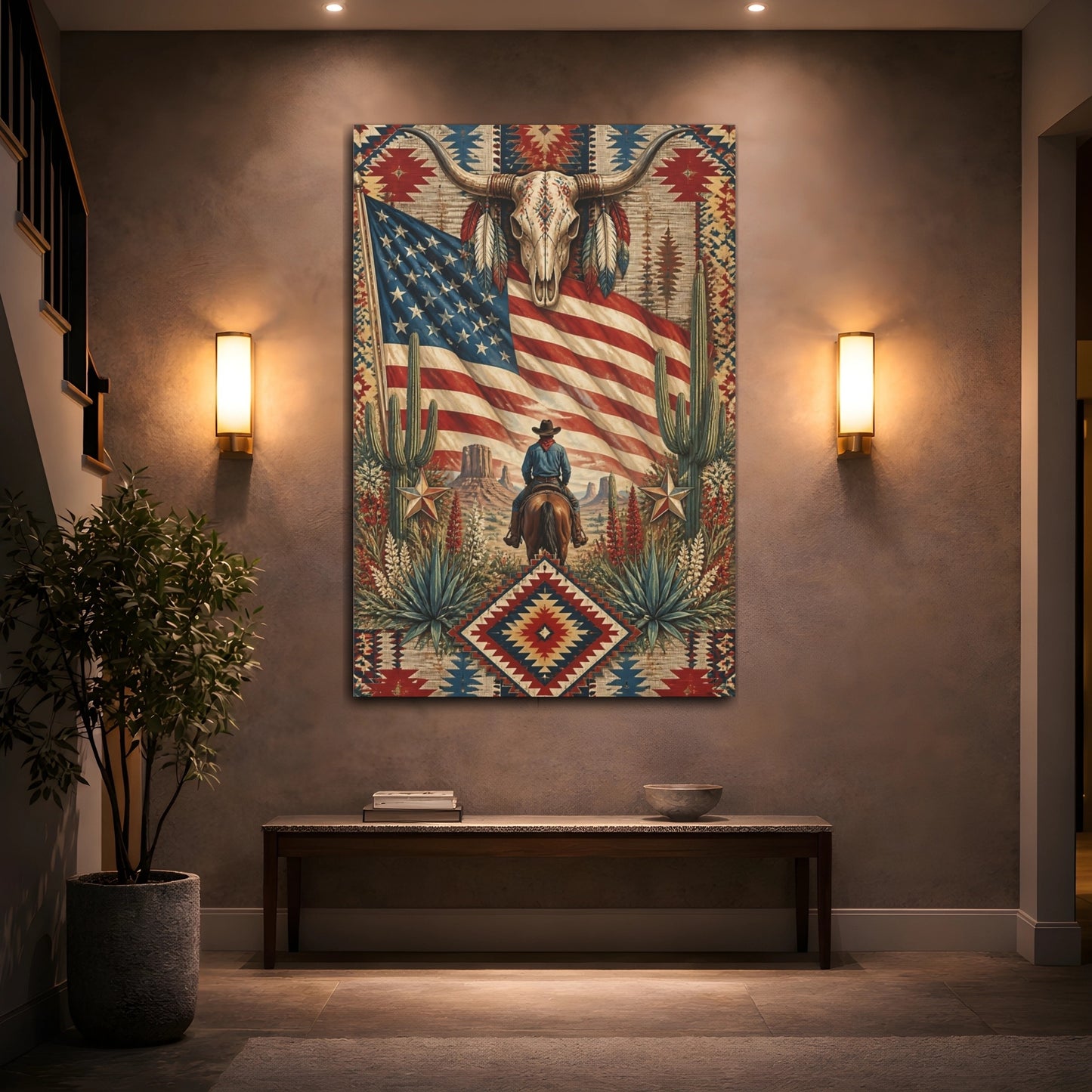 Mockup 2. Cowboy With American Flag shown as canvas print