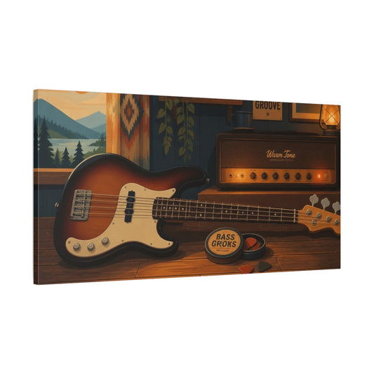 Main Mockup. Cozy Cabin Bass shown as canvas print
